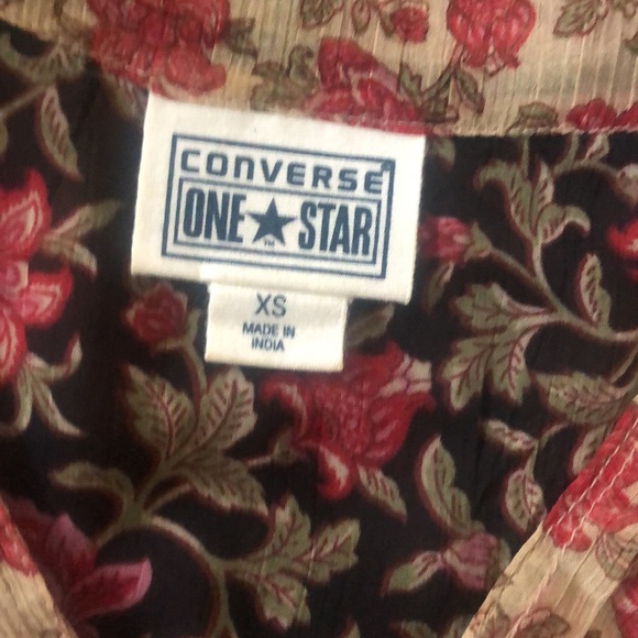 Converse One Star Gray Floral Sheer Y2K Short Sleeve Blouse M - Picture 9 of 11
